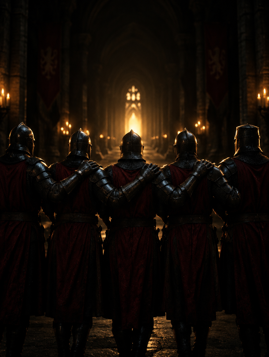Knights standing shoulder to shoulder